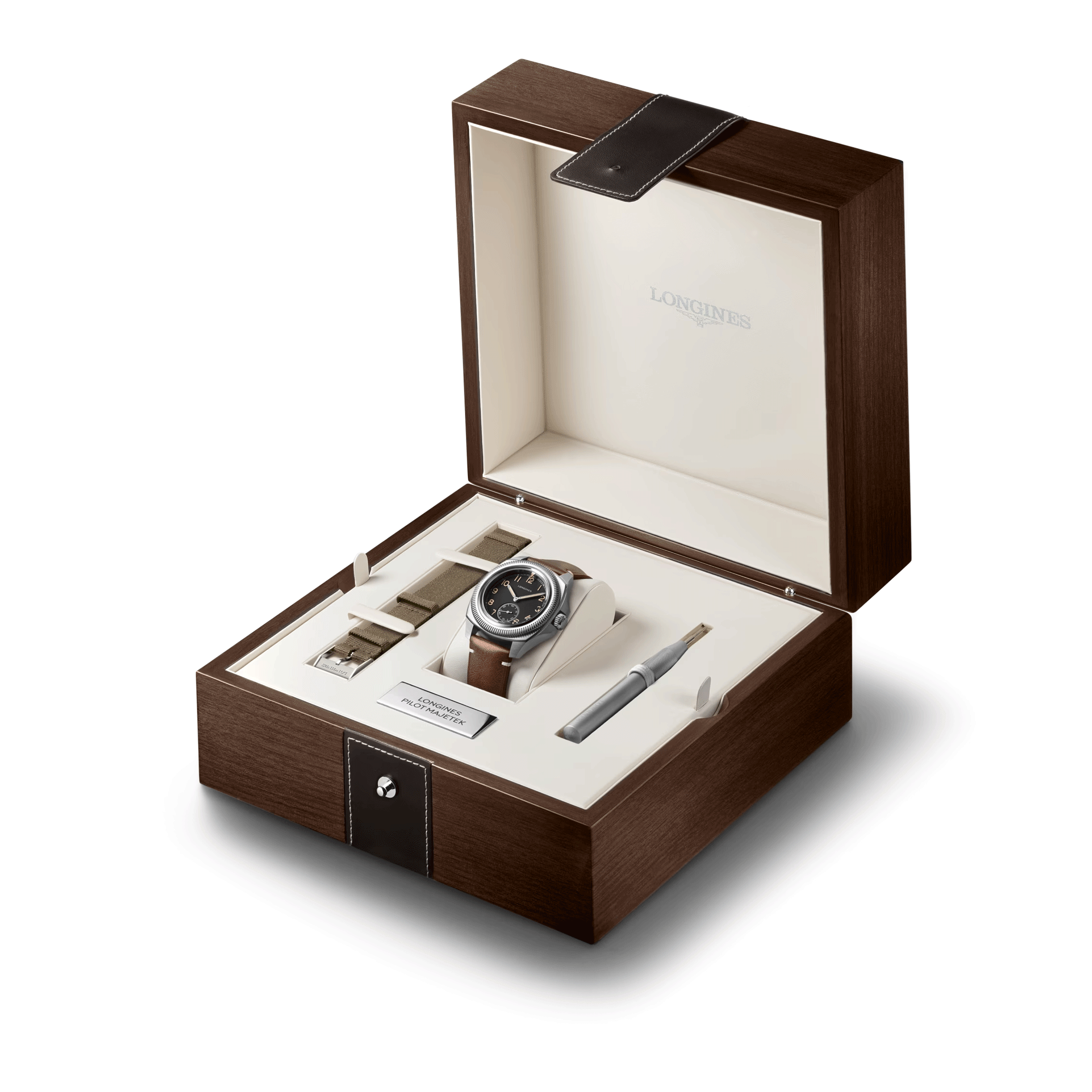 Longines Pilot Majetek Box Edition automatic watch black dial brown leather strap 43 mm L2.838.4.53.9