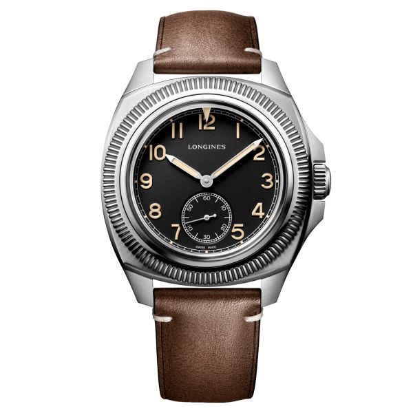 Longines Pilot Majetek automatic watch black dial brown leather strap 43 mm L2.838.4.53.0