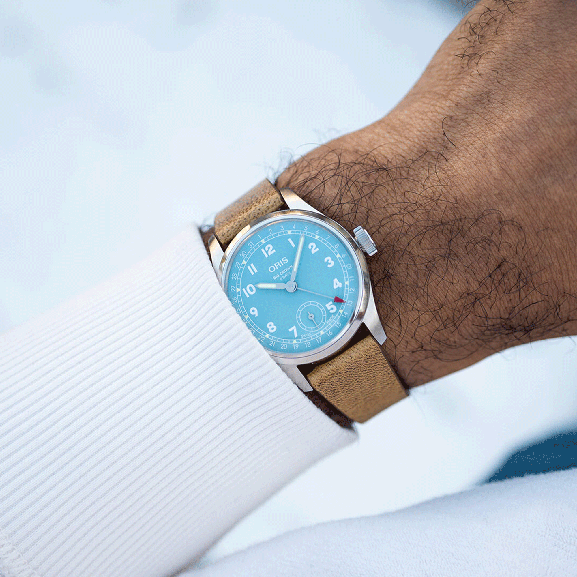 Oris Big Crown Caliber 473 mechanical blue dial leather strap 38 mm