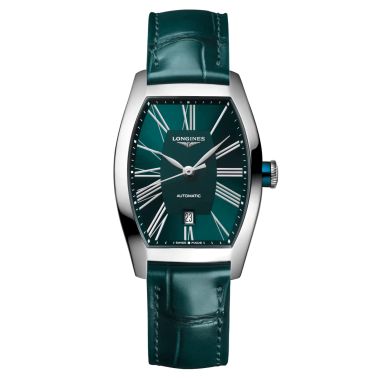 Montre Longines Evidenza automatique cadran pétrole bracelet cuir croco pétrole 26 x 30,60 mm L2.142.4.60.2