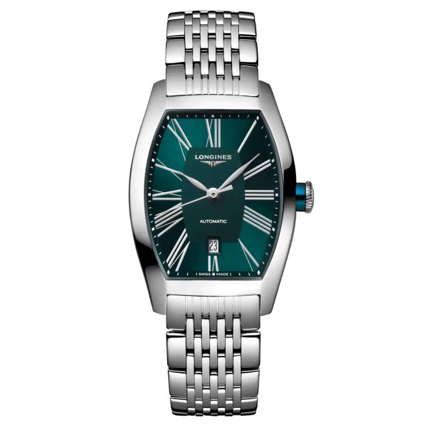 Longines Evidenza automatic watch petrol dial steel bracelet 27 x 30.60 mm