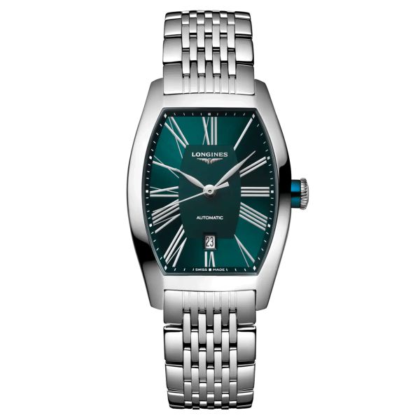 Montre Longines Evidenza automatique cadran pétrole bracelet acier 27 x 30,60 mm L2.142.4.60.6