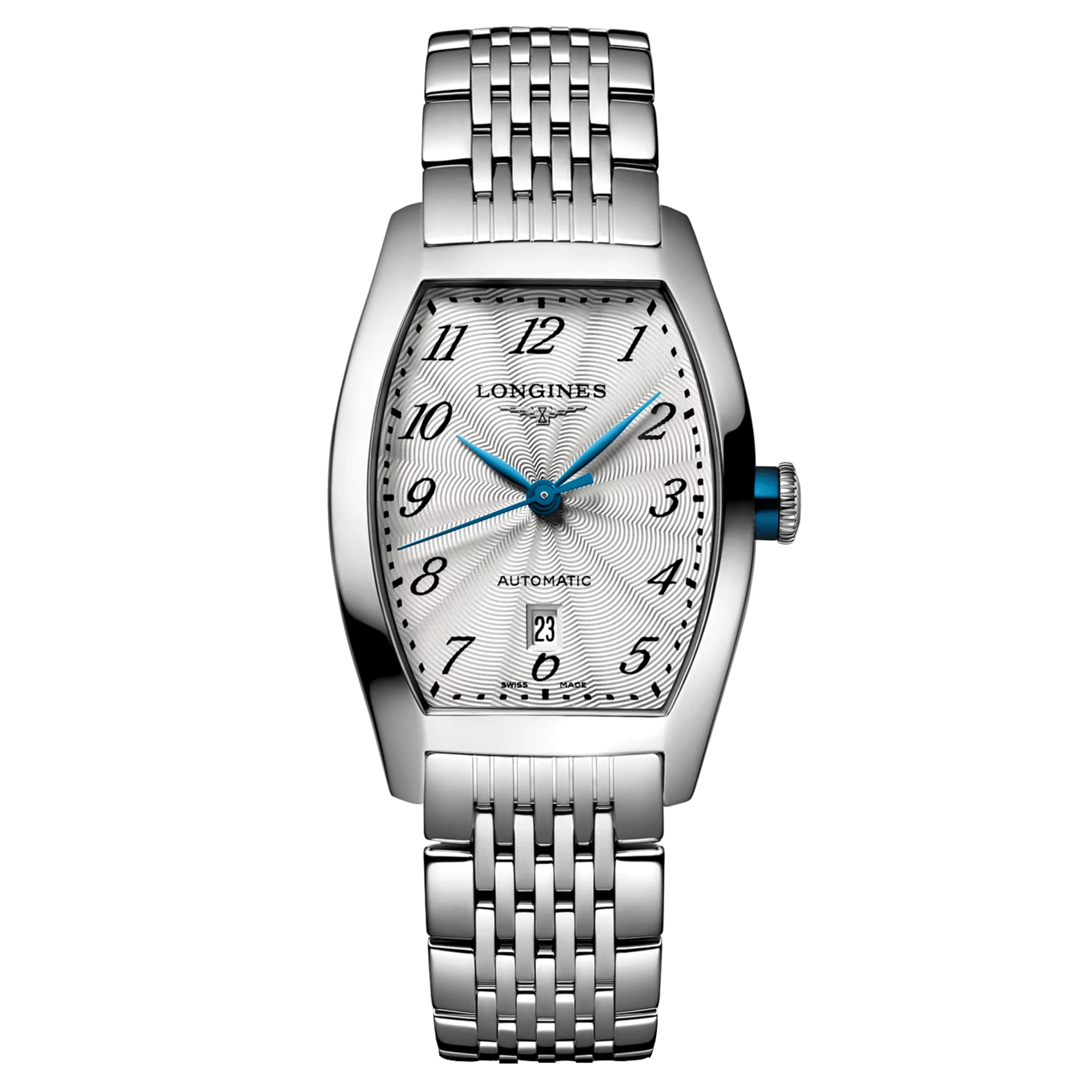 Montre Longines Evidenza automatique cadran argenté chiffres arabes bracelet acier