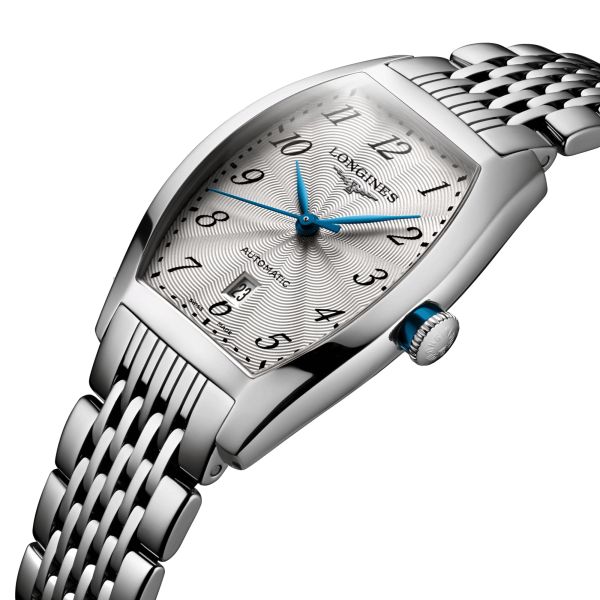 Montre Longines Evidenza automatique cadran argenté chiffres arabes bracelet acier