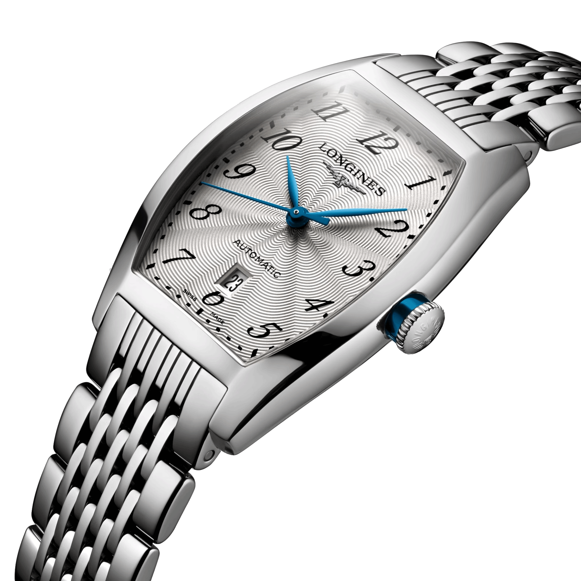 Montre Longines Evidenza automatique cadran argenté chiffres arabes bracelet acier