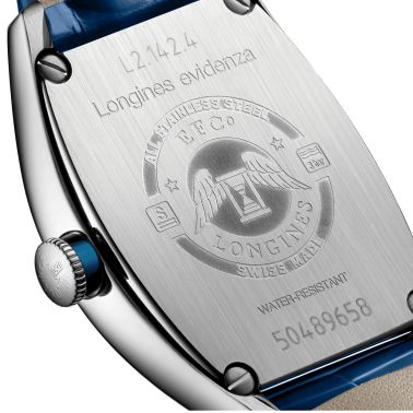 Longines Evidenza automatic watch silver dial blue crocodile leather strap 28 x 30,60 mm