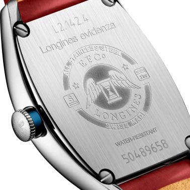 Montre Longines Evidenza automatique cadran rouge bracelet cuir rouge 26 x 30,60 mm L2.142.4.09.2