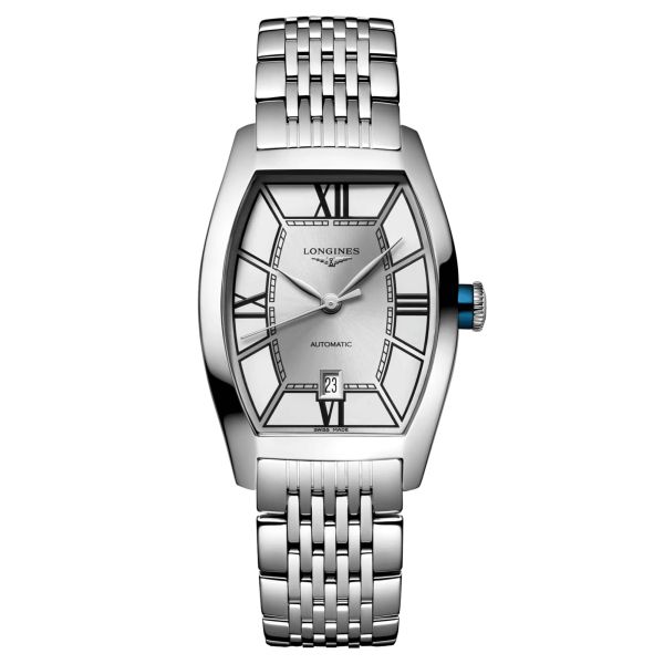 Montre Longines Evidenza automatique cadran argenté bracelet acier 26 x 30,60 mm L2.142.4.76.6