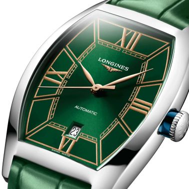 Montre Longines Evidenza automatique cadran vert bracelet cuir vert 26 x 30,60 mm L2.142.4.06.2