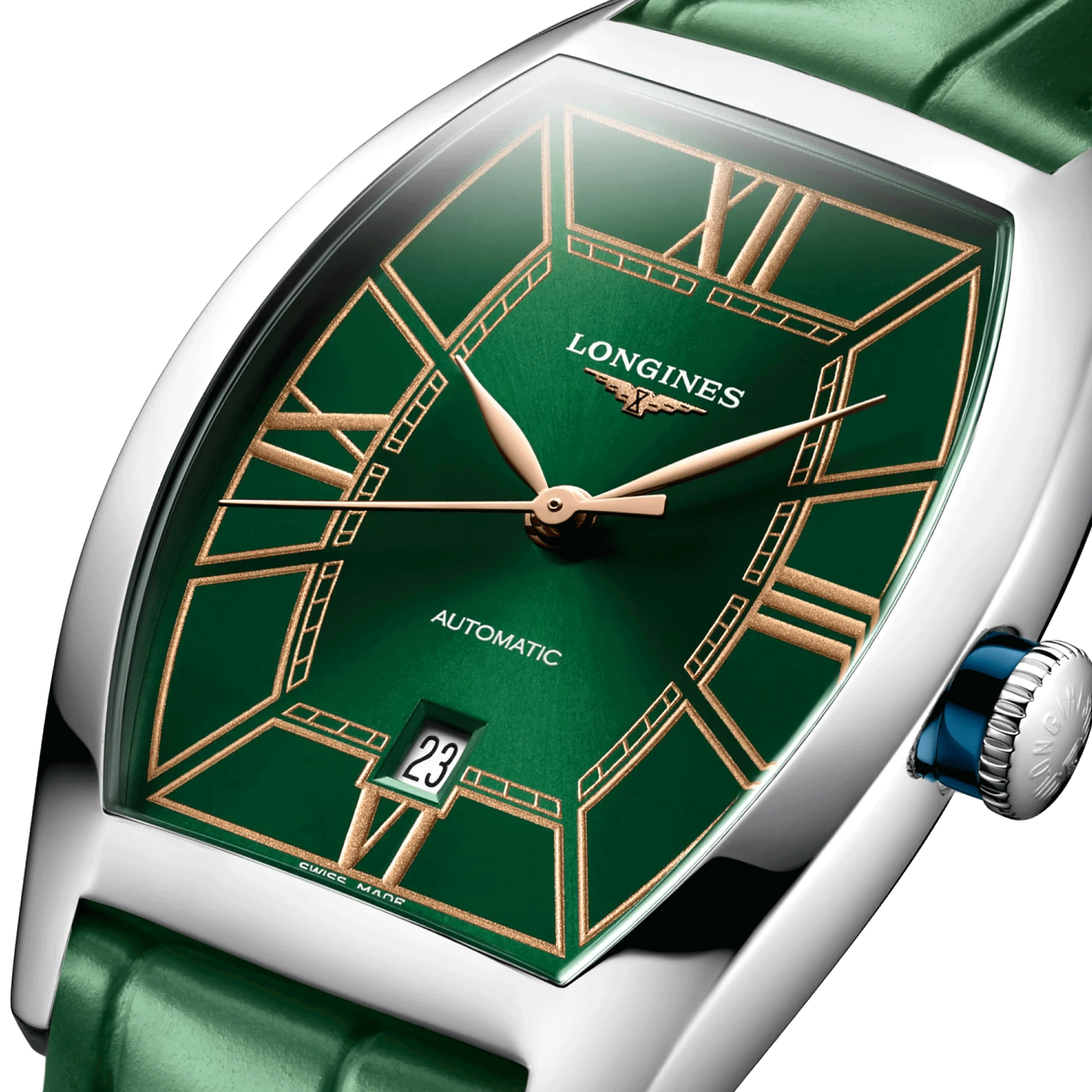 Montre Longines Evidenza automatique cadran vert bracelet cuir vert 26 x 30,60 mm L2.142.4.06.2