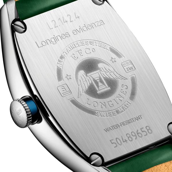 Montre Longines Evidenza automatique cadran vert bracelet cuir vert 26 x 30,60 mm L2.142.4.06.2