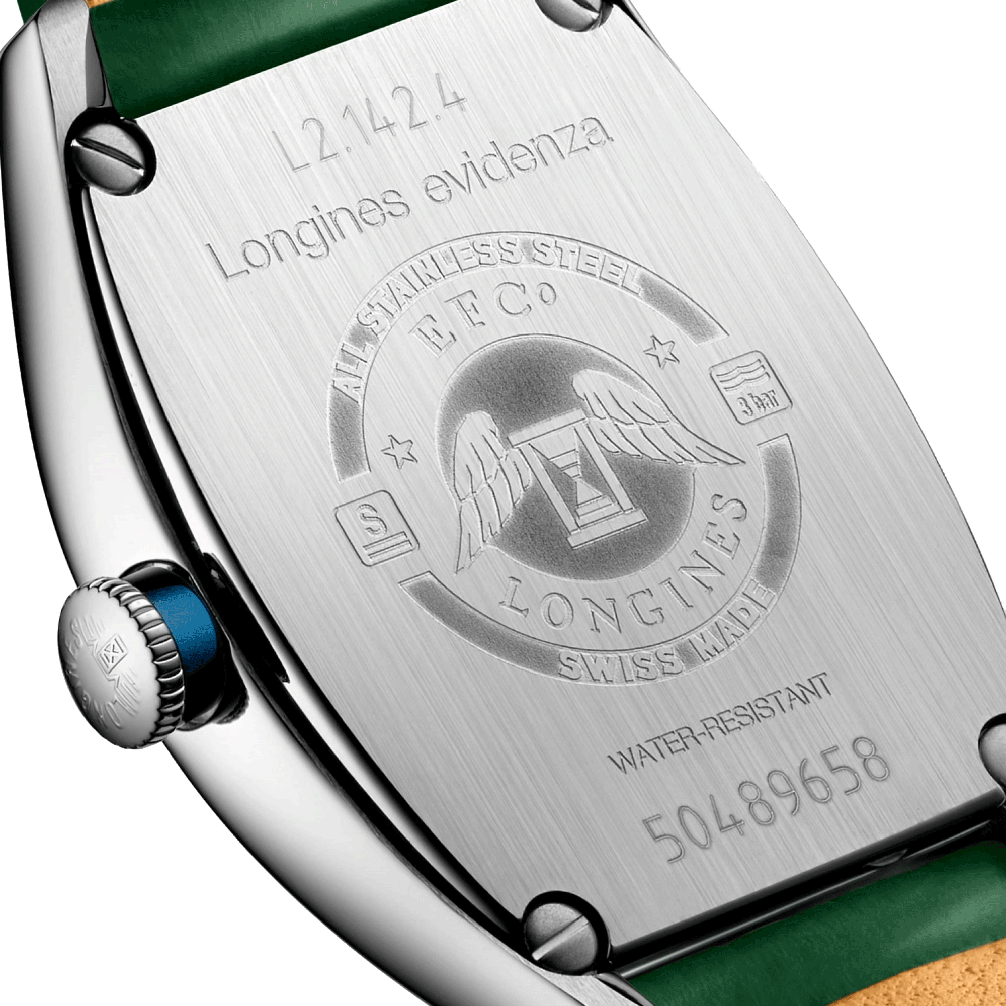 Montre Longines Evidenza automatique cadran vert bracelet cuir vert 26 x 30,60 mm L2.142.4.06.2