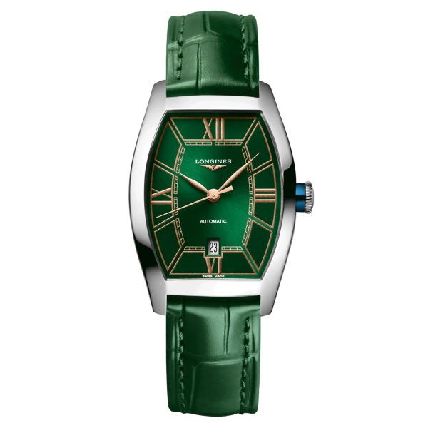 Montre Longines Evidenza automatique cadran vert bracelet cuir vert 26 x 30,60 mm L2.142.4.06.2