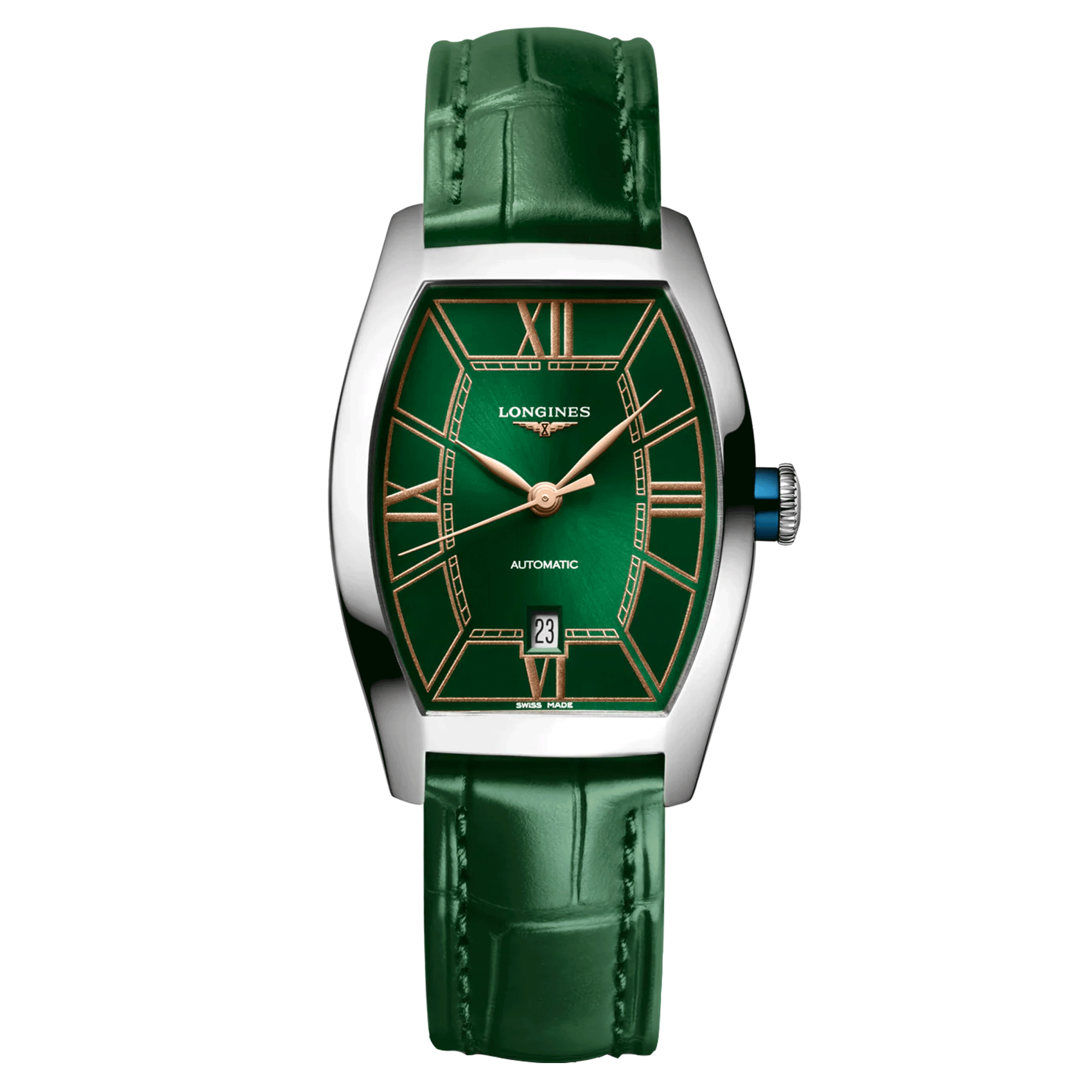 Montre Longines Evidenza automatique cadran vert bracelet cuir vert 26 x 30,60 mm L2.142.4.06.2