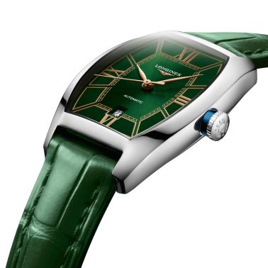 Montre Longines Evidenza automatique cadran vert bracelet cuir vert 26 x 30,60 mm L2.142.4.06.2