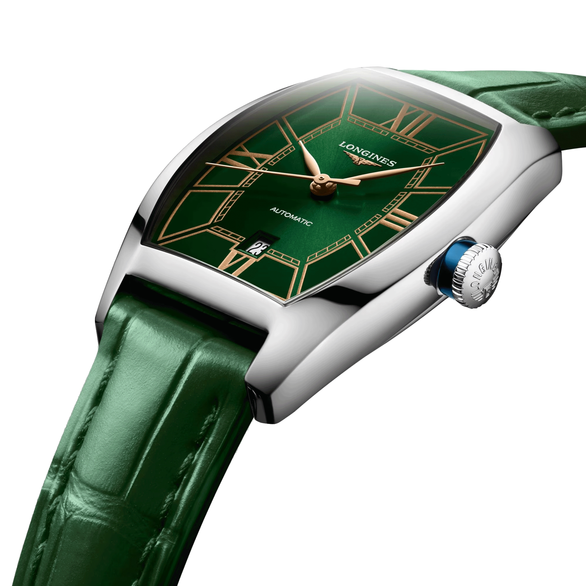Montre Longines Evidenza automatique cadran vert bracelet cuir vert 26 x 30,60 mm L2.142.4.06.2