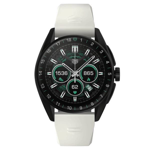 TAG Heuer Connected Edition Golf Calibre E4 Titanium black watch with white rubber strap 42 mm