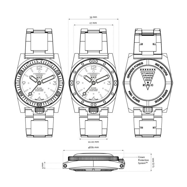 Montre ZRC Grands Fonds 300 Réédition Série 3 "Pepsi" cadran bleu bracelet acier 39 mm