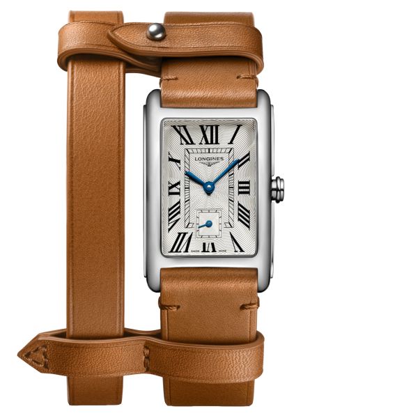 Longines DolceVita X YVY quartz watch silver dial brown leather strap 23.3 x 37 mm L5.512.4.71.B