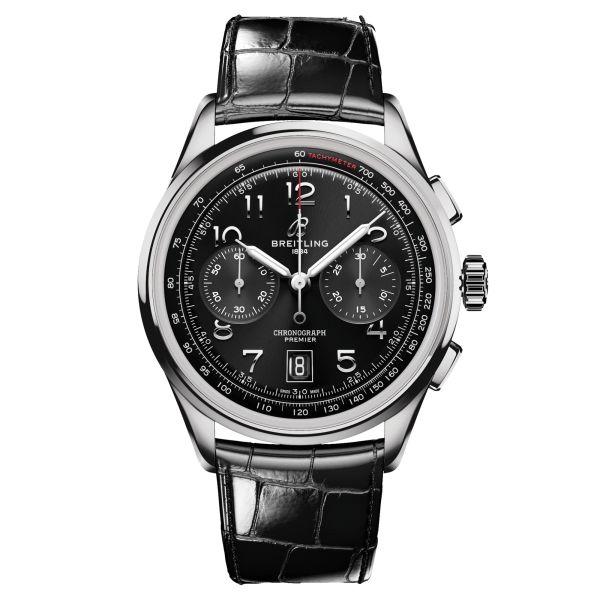 Montre Breitling Premier B01 Chronograph automatique cadran noir bracelet cuir noir 42 mm AB0145221B1P1