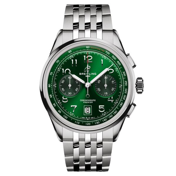 Montre Breitling Premier B01 Chronograph automatique cadran vert bracelet acier 42 mm AB0145371L1A1