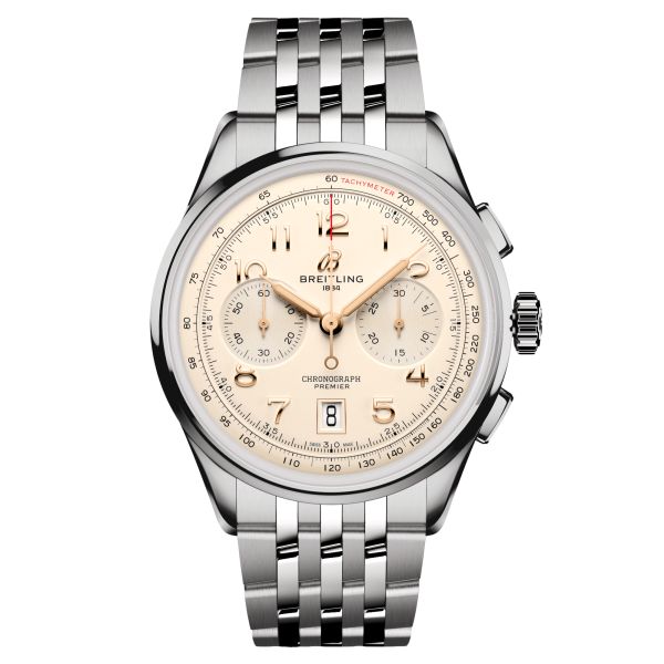 Montre Breitling Premier B01 Chronograph automatique cadran argent bracelet acier 42 mm AB0145211G1A1