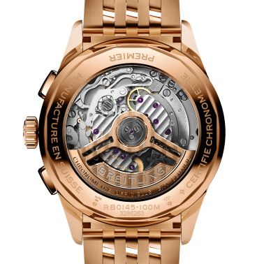 Montre Breitling Premier B01 Chronograph Or Rose automatique cadran argent bracelet or rose 42 mm RB0145371G1R1