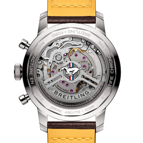 Breitling Top Time B01 Ford Mustang automatic watch green dial brown leather strap 41 mm