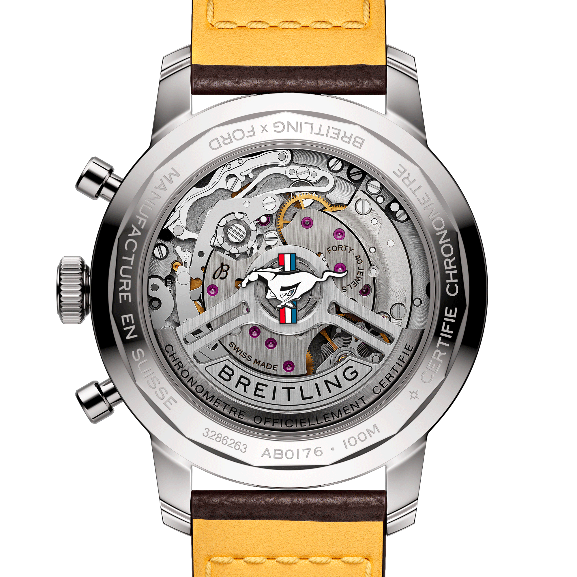 Breitling Top Time B01 Ford Mustang automatic watch green dial brown leather strap 41 mm