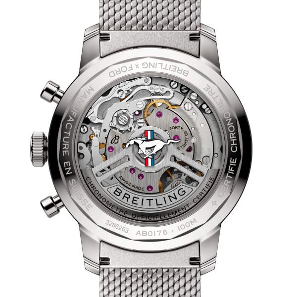 Montre Breitling Top Time B01 Ford Mustang automatique cadran vert bracelet acier maille milanaise 41 mm AB01762A1L1A1