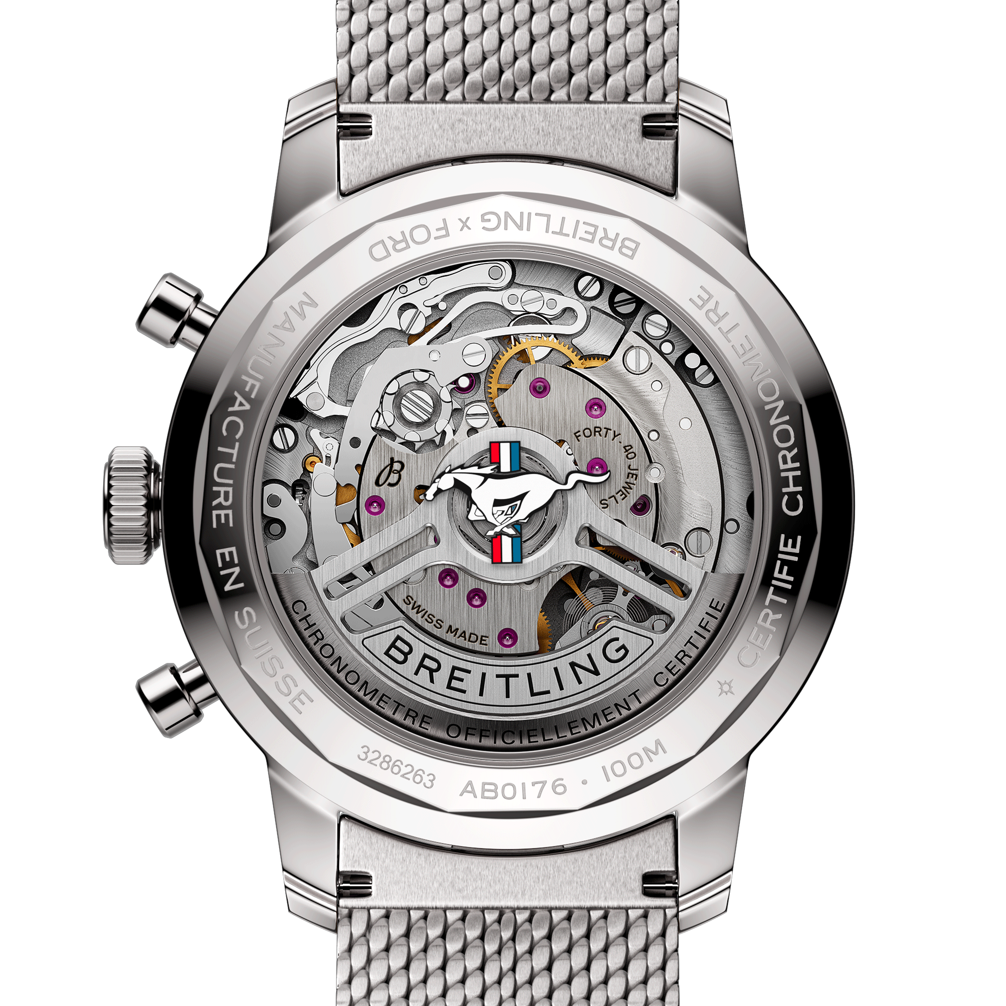 Montre Breitling Top Time B01 Ford Mustang automatique cadran vert bracelet acier maille milanaise 41 mm AB01762A1L1A1