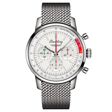 Montre Breitling Top Time B01 Ford Thunderbird automatique cadran blanc bracelet acier maille milanaise 41 mm AB01766A1A1A1