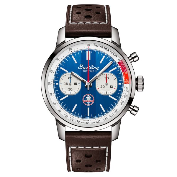 Montre Breitling Top Time B01 Shelby Cobra automatique cadran bleu bracelet cuir brun 41 mm AB01763A1C1X1