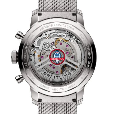 Montre Breitling Top Time B01 Shelby Cobra automatique cadran bleu bracelet acier maille milanaise 41 mm AB01763A1C1A1