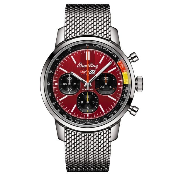 Montre Breitling Top Time B01 Chevrolet Corvette automatique cadran rouge bracelet acier maille milanaise 41 mm AB01761A1K1A1