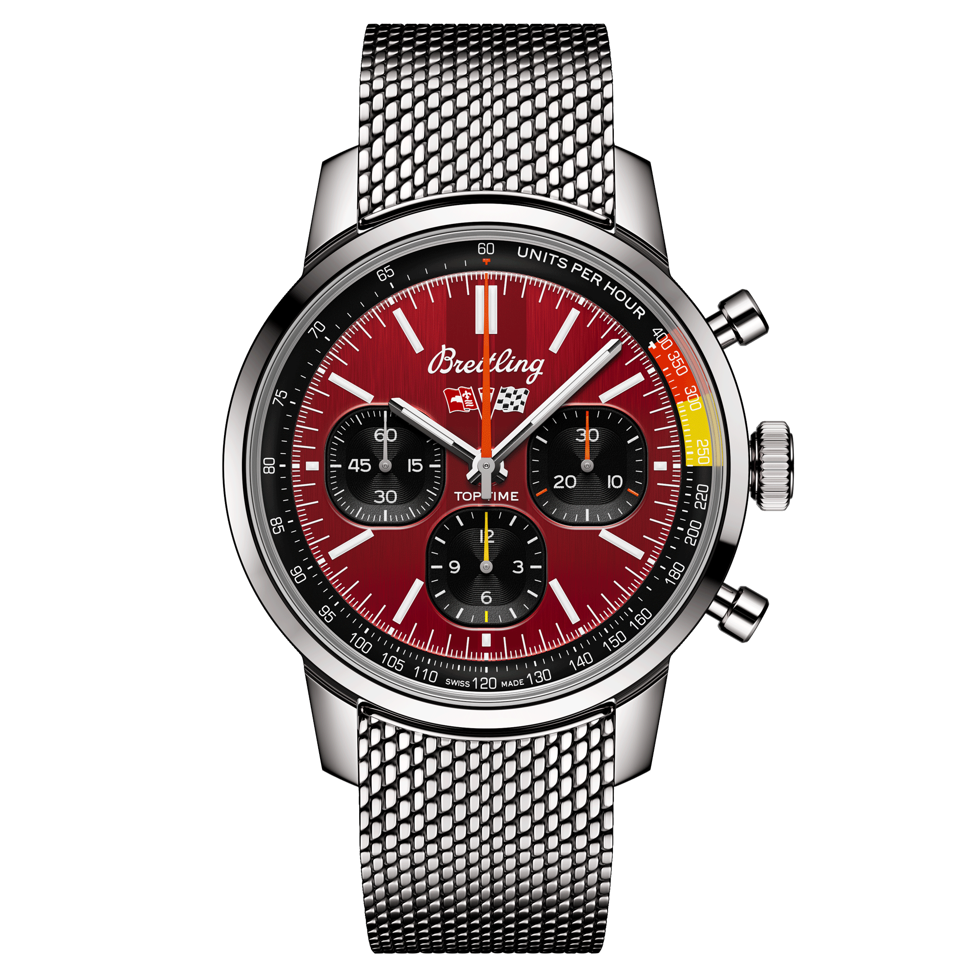 Montre Breitling Top Time B01 Chevrolet Corvette automatique cadran rouge bracelet acier maille milanaise 41 mm AB01761A1K1A1