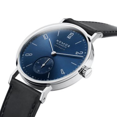 Nomos Tangente Neomatik Blue Gold automatic watch steel back blue galvanized dial black leather strap 35 mm 190