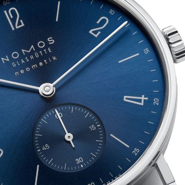 Nomos Tangente Neomatik Blue Gold automatic watch steel back blue galvanized dial black leather strap 35 mm 190