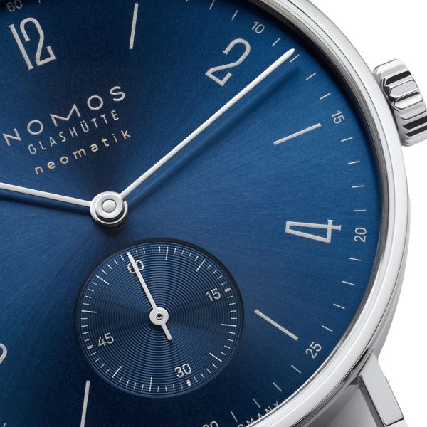 Nomos Tangente Neomatik Blue Gold automatic watch steel back blue galvanized dial black leather strap 35 mm 190
