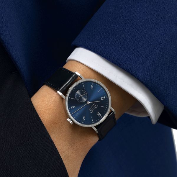 Nomos Tangente Neomatik Blue Gold automatic watch steel back blue galvanized dial black leather strap 35 mm 190