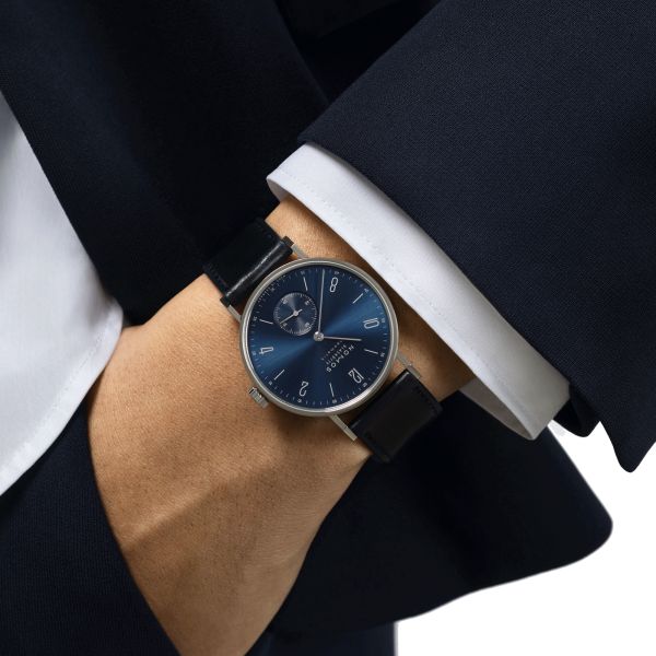 Nomos Tangente Neomatik Blue Gold automatic watch steel back blue galvanized dial black leather strap 35 mm 190