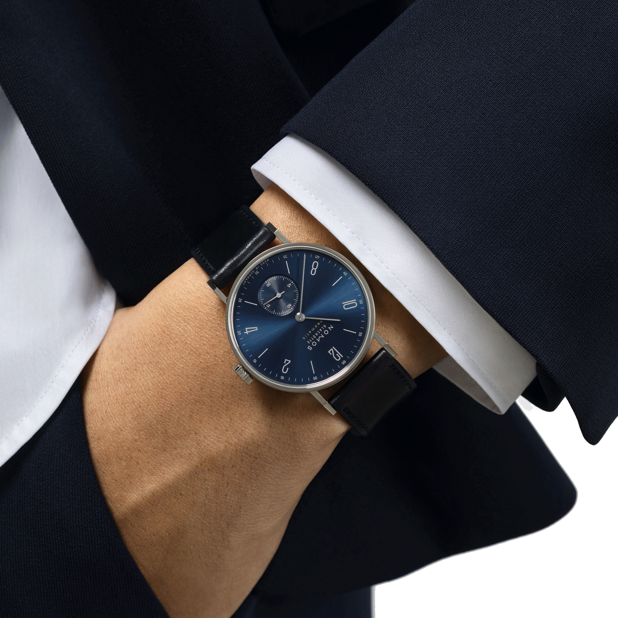 Nomos Tangente Neomatik Blue Gold automatic watch steel back blue galvanized dial black leather strap 35 mm 190