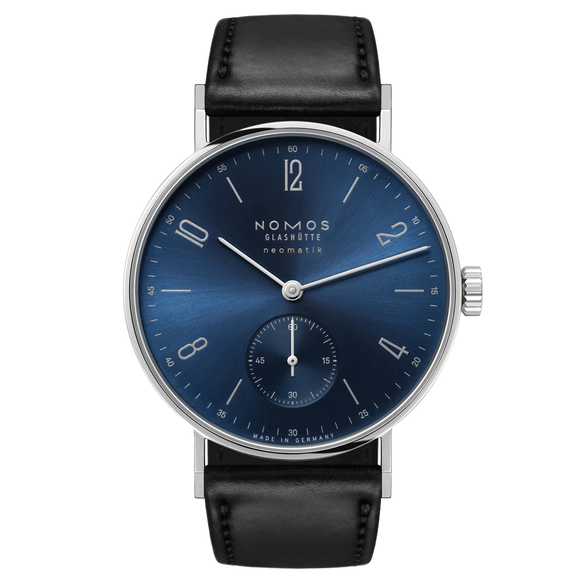 Nomos Tangente Neomatik Blue Gold automatic watch steel back blue galvanized dial black leather strap 35 mm 190