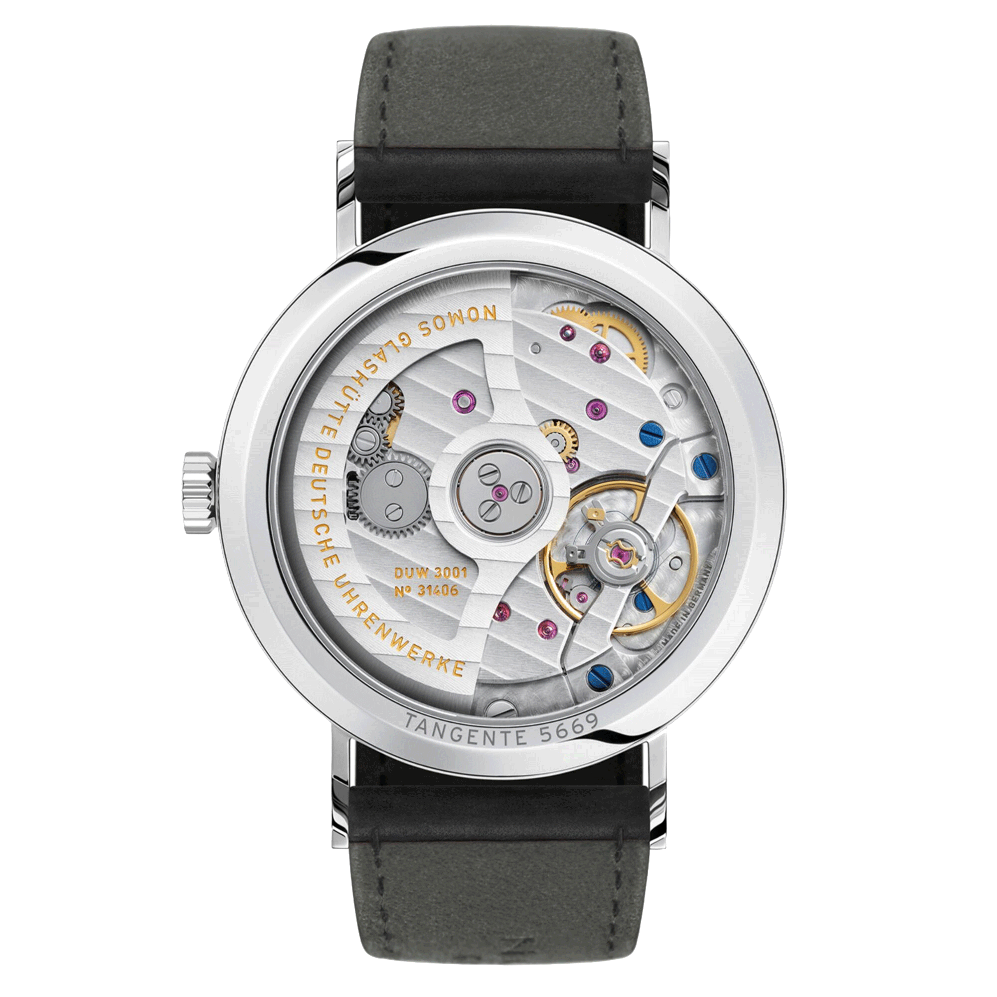 Nomos Tangente Neomatik Blue Gold automatic watch sapphire back blue galvanized dial black leather strap 35 mm