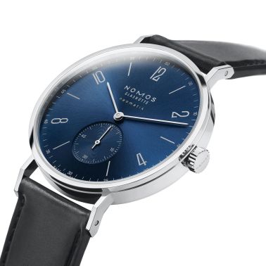 Montre Nomos Tangente Neomatik Or Bleu automatique fond acier cadran galvanisé bleu bracelet cuir noir 38,5 mm 146