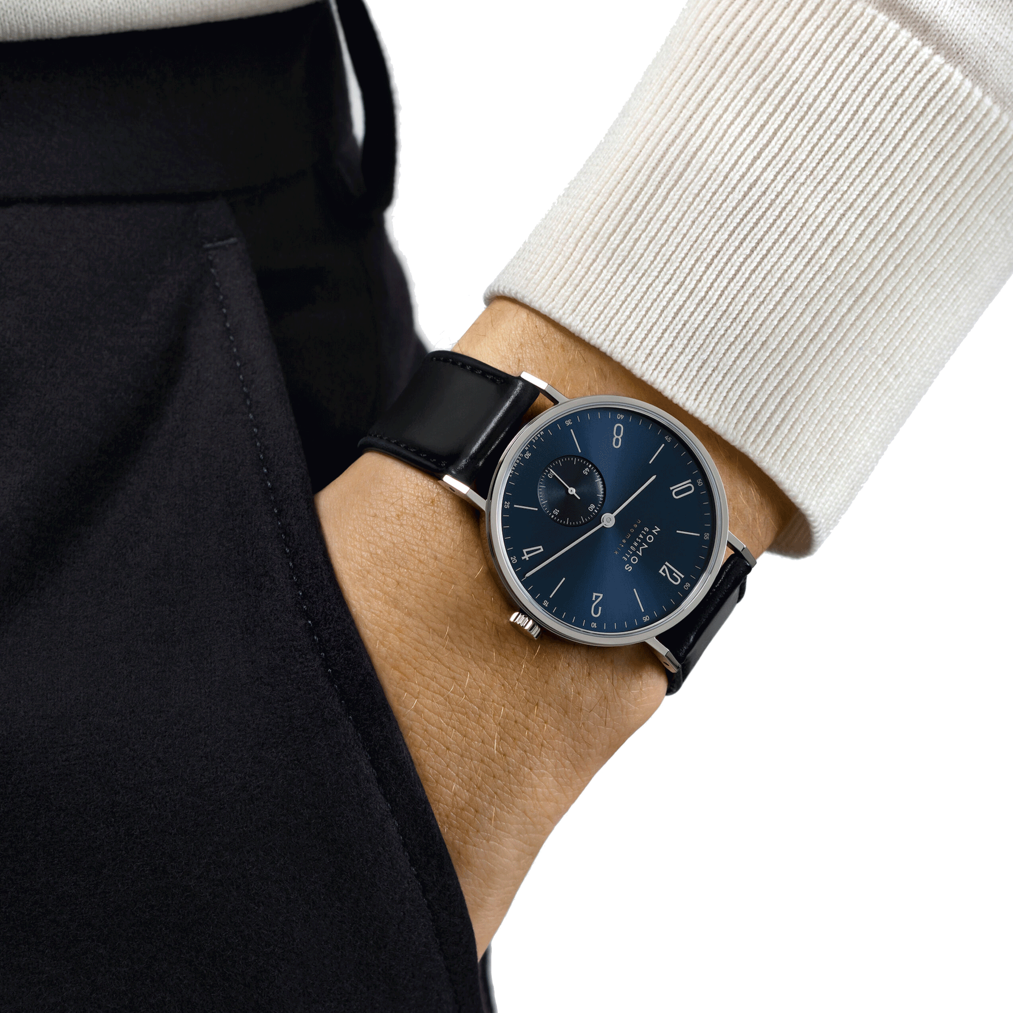 Montre Nomos Tangente Neomatik Or Bleu automatique fond acier cadran galvanisé bleu bracelet cuir noir 38,5 mm 146