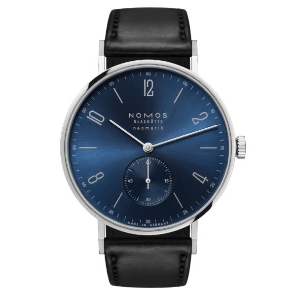 Nomos Tangente Neomatik Blue Gold automatic watch steel back blue galvanized dial black leather strap 38,5 mm 145
