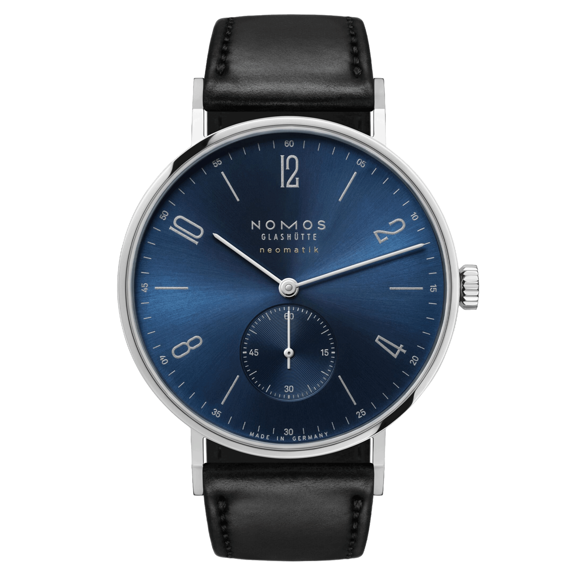 Montre Nomos Tangente Neomatik Or Bleu automatique fond acier cadran galvanisé bleu bracelet cuir noir 38,5 mm 146