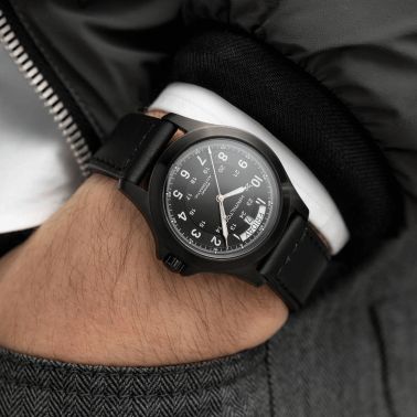 Watch Hamilton Khaki Field King automatic black dial black leather strap 40 mm