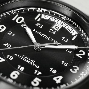 Watch Hamilton Khaki Field King automatic black dial black leather strap 40 mm